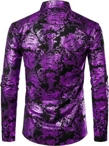 Vista 2 de ZEROYAA Camisa de vestir de cachemira de lujo para hombre, con estampado floral brillante, camisas con botones para fiesta de graduación