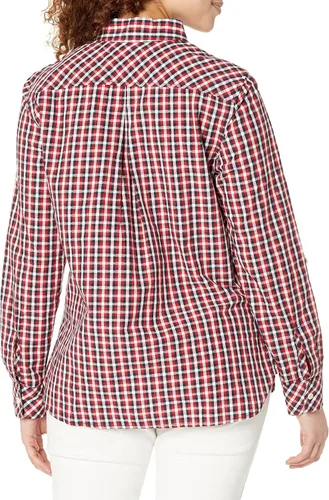 Vista 2 de Tommy Hilfiger Blusa de manga larga para mujer, estilo casual, a cuadros, con lengüetas enrollables