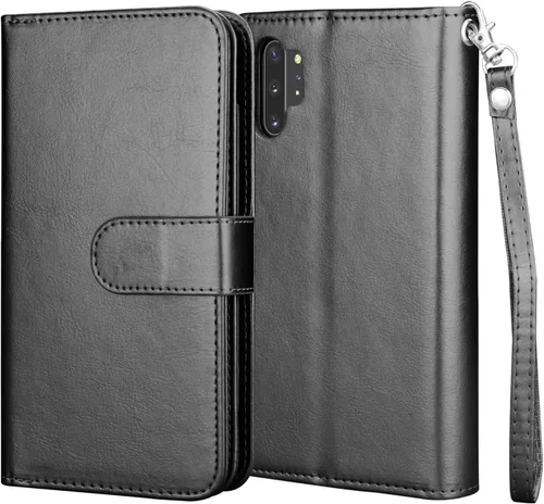 Vista 7 de Njjex Funda tipo cartera para Samsung Galaxy Note 10 Plus, para Galaxy Note 10+ Plus 5G, 9 ranuras para tarjetas; soporte de crédito de Negro