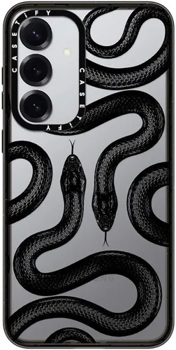 Vista 169 de CASETiFY Funda de impacto para Galaxy S22+ - Adhesivo Aries Moross, color negro transparente