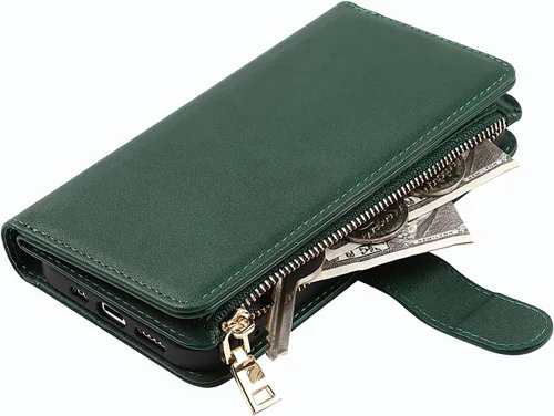 Vista 4 de Funda para iPhone 12 Pro Max para mujer con tarjetero, para iPhone 12 Pro Max, funda cruzada con correa para el hombro, bolsillo con cremallera