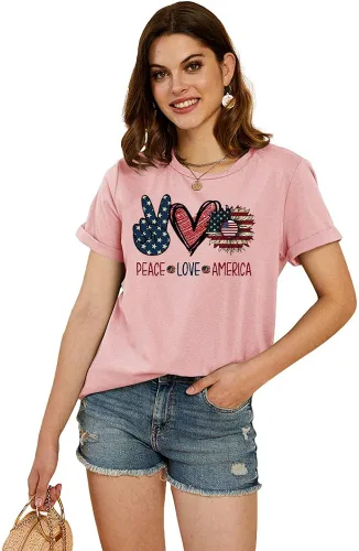Vista 2 de Cicy Bell Camisetas de verano con estampado de corazón para mujer, estilo casual, manga corta, cuello redondo