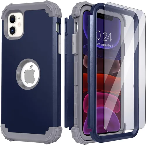 Vista 27 de IDweel Funda para iPhone 11 con Protector de Pantalla de Vidrio Templado, Híbrida 3 en 1 Resistente a Golpes Delgada de Protección Resistente
