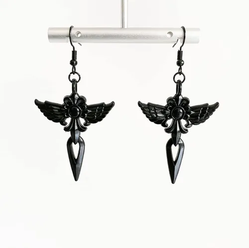 Vista 2 de Aretes colgantes de cruz negra con diseño de punk gótico único para mujeres y hombres, regalo de joyería de Halloween