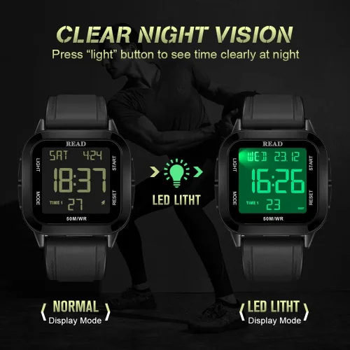 Vista 3 de READ Digital Watch for Men Wrist Watches Waterproof Watch Mens Digital Watch Stainless Steel Case Watch Outdoor Watches LCD Display with Alarm Clock
