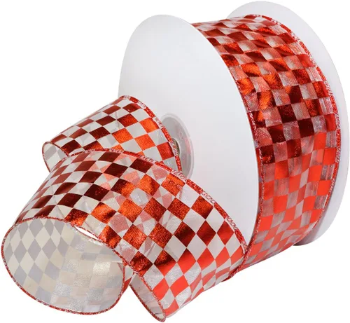 Vista 4 de Morex Ribbon Cinta de papel de aluminio de nailon con cable, 1-1/2" x 50 yardas, blanco/dorado