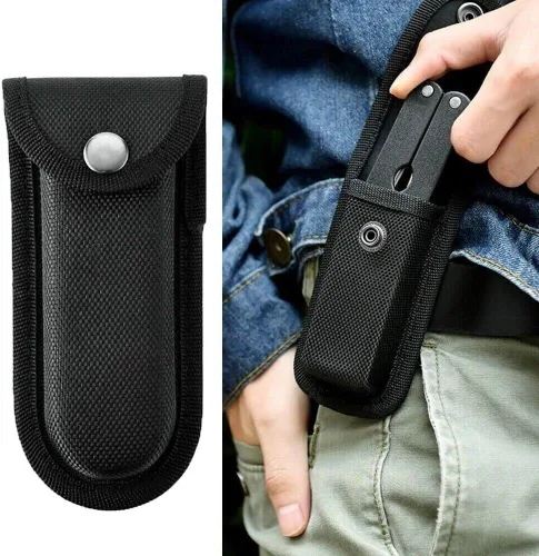 Vista 4 de Funda de cinturón de nylon reforzada en caja dura 2pcs para cuchillo plegable negro