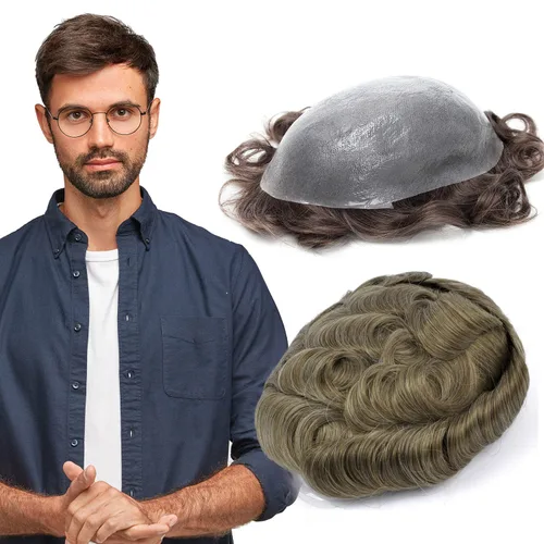 Vista 50 de GEXWORLDWIDE GEX 62 colores tupé para hombres 0.002 in piel ultra fina V-loop 8x10 pulgadas cabello humano conjunto gris densidad densidad densidad