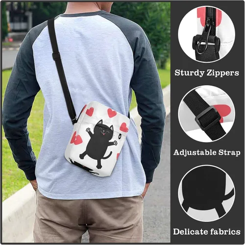 Vista 6 de Bolso de mensajero de salto de gato negro para mujeres y hombres, bolso cruzado para colgar al hombro, bolso cruzado pequeño para conciertos