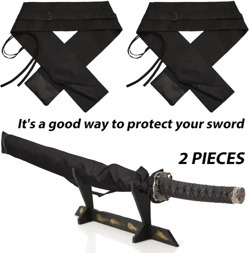 Vista 3 de Patelai Bolsa de espada de 2 piezas, funda de espada, bolsa de Katana negra, bolsa de transporte de espada, soporte de espada ninja con correa