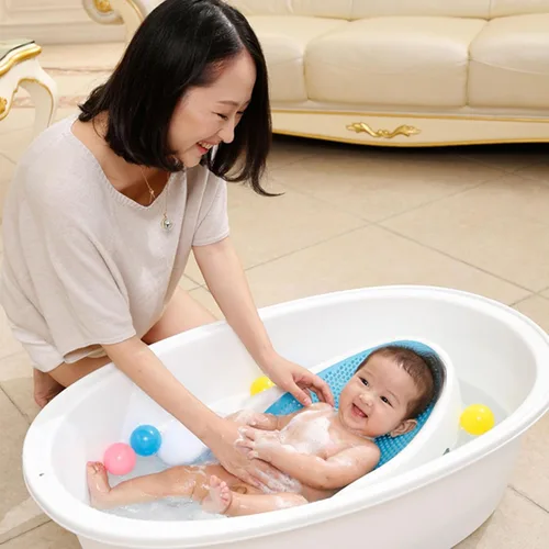 Vista 4 de Soporte de baño para bebé, soporte para tina de baño, soporte de baño para bañera o fregadero, soporte de apoyo de silicona suave, red de baño