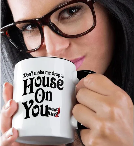 Vista 2 de 3dRose Taza Don't Make Me Drop a House on You, 11 onzas, color negro