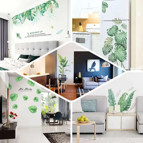 Vista 5 de Efavormart - Calcomanías de pared con hojas de palmera tropicales verdes, calcomanías removibles