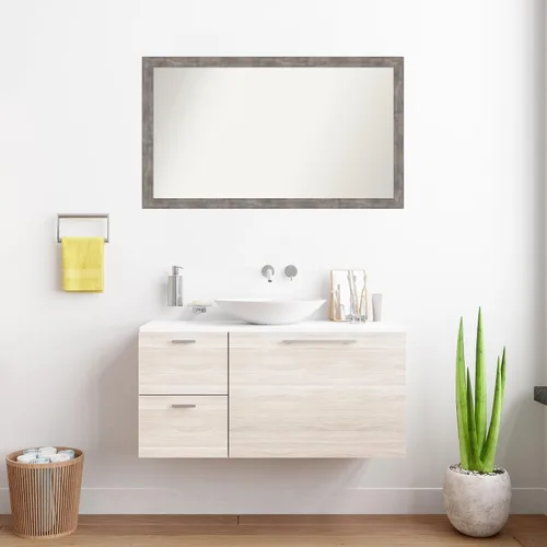 Vista 4 de Amanti Art Silver Bathroom Mirror for Over Sink, 24x41 Custom Made Marred Pewter Rectangle Vanity Mirror, Large Casual Wood Frame, Hangs Horizonally