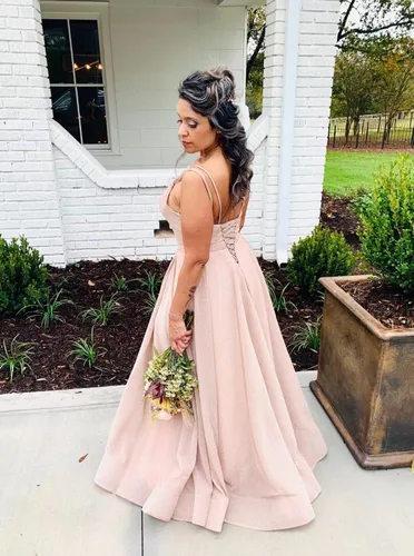 Vista 6 de Vestidos de noche formales con cuello en V y purpurina para mujer