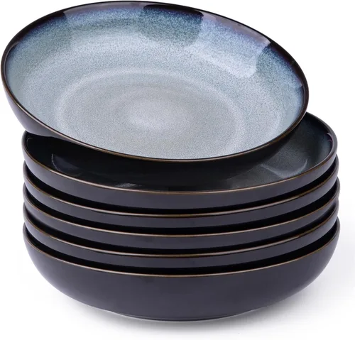 Vista 20 de LERATIO Tazones para pasta, cuencos de cerámica para pasta de 38 onzas, juego de 4 cuencos de pasta esmaltada reactiva de 9.0 pulgadas, aptos