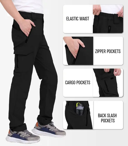 Vista 3 de WORK IDEA Pantalones de senderismo para hombre, impermeables, ligeros, pantalones de pesca al aire libre con bolsillos tipo cargo