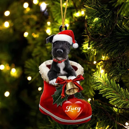 Vista 13 de Adorno de Navidad de perro afgano en bota de Papá Noel, adorno de nombre de perro personalizado, regalo para amante de los perros, decoración