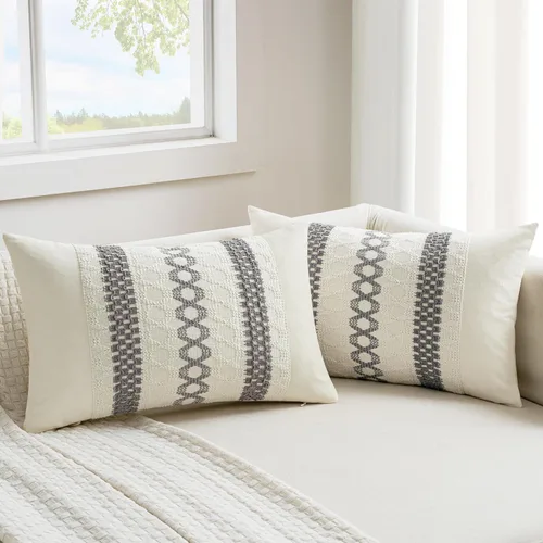 Vista 26 de MIULEE Fundas de almohada lumbares decorativas bohemias, cojín de algodón retro, tejido rustico de macramé para el hogar para cama, sofá, silla, Azul
