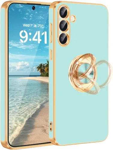 Vista 18 de Fingic Compatible con Samsung Galaxy S22 Funda con Soporte de Anillo, [Soporte de Anillo Giratorio 360° Magnético con Kickstand][Borde Dorado
