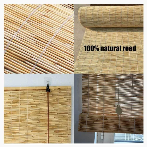 Vista 3 de Persianas de bambú sin cordones para ventana, para patio, interior/exterior, cortinas enrollables de junco, cortinas enrollables de bambú natural