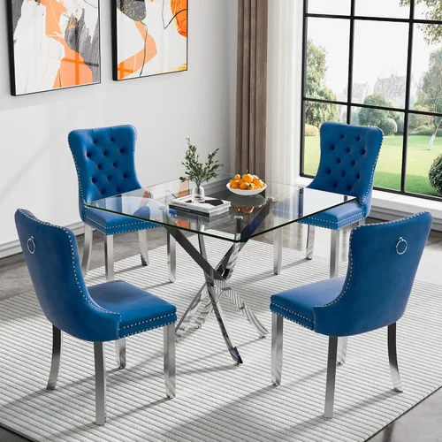 Vista 67 de Juego de mesa de comedor SSLine moderno de 3 piezas con mesa redonda de vidrio para 2, lujosa mesa de comedor circular de 36" con tapa de vidrio