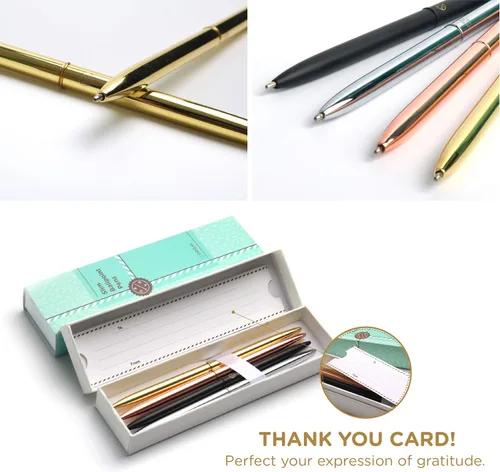Vista 6 de Oriday Juego de 4 bolígrafos elegantes y delgados para planificar, bolígrafo de metal con tinta negra en una caja de regalo para mujeres, bodas