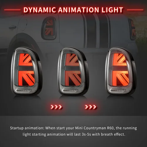 Vista 3 de VLAND - Luces traseras ahumadas LED Union Jack compatibles con BMW Mini Cooper Countryman R60 2010-2016 con señal de giro secuencial, luces