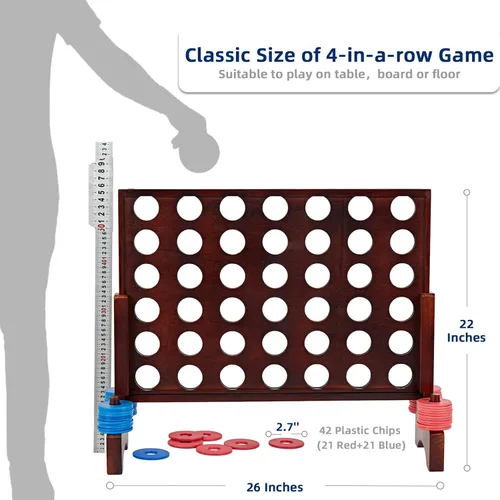 Vista 3 de SpeedArmis Juego gigante de madera 4 en una fila: divertidos juegos de mesa para interiores y exteriores para adolescentes, incluye 42 dados y bolsa