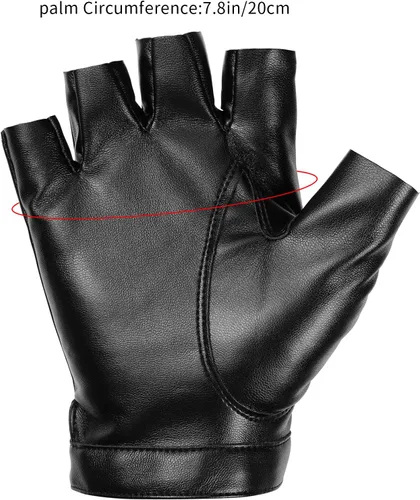 Vista 2 de Guantes de piel sintética sin dedos, guantes deportivos de medio dedo para deportes al aire libre, guantes punk de motociclista negros para mujeres