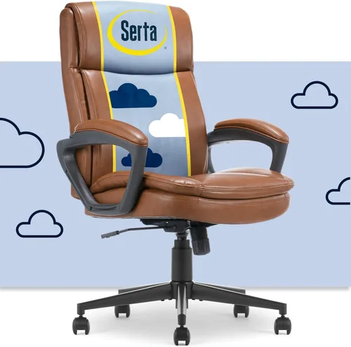 Vista 12 de Serta Comfort Ergo - Silla de oficina ejecutiva, diseño ergonómico de respaldo medio con soporte lumbar, cojín de asiento de doble capa semipelado