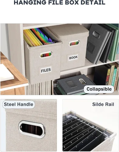 Vista 5 de Oterri Caja organizadora de archivos con tapa, caja de archivos colgante con bolsillo de malla, caja organizadora de documentos para archivos