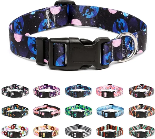 Vista 39 de Mercano - Collar ajustable para perro, patrones de diseño especial, collar de nailon suave cómodo y duradero para perros pequeños, medianos