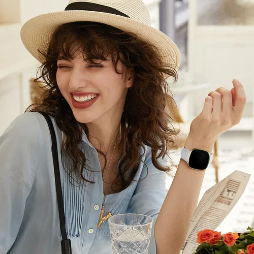 Vista 5 de Correa de cuero compatible con Fitbit Sense/Fitbit Versa 3/Versa 4 bandas para mujeres y hombres, correa de cuero genuino de grano superior