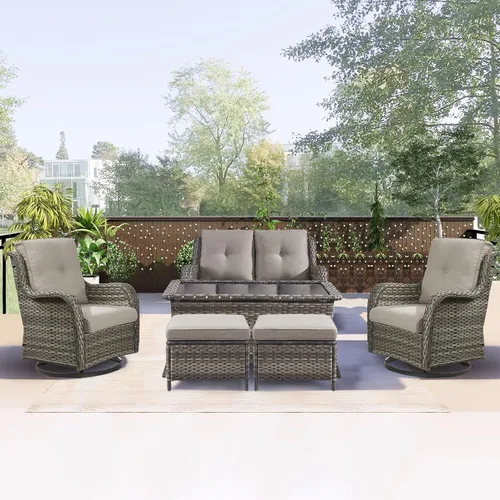Vista 26 de Rilyson Sofá de mimbre para patio al aire libre, capacidad de peso de 900 libras, sofá grande de mimbre de 3 plazas con cojines de asiento de 4