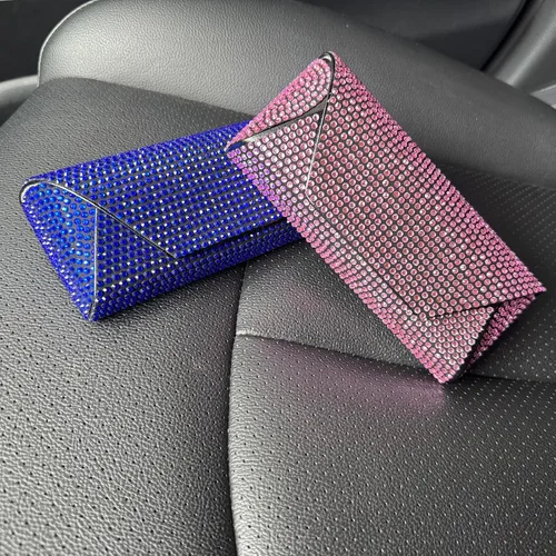 Vista 6 de Bling Eyeglass Case for Women, PU Leather Hard Shell Glasses Case with Rhinestones, Sparkly Sunglasses Case Gift