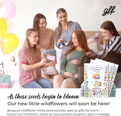 Vista 3 de Paquete de 20 paquetes prellenados de mezcla de semillas de ramo para niñas y niños, regalos de fiesta de baby shower, anuncios de bebé