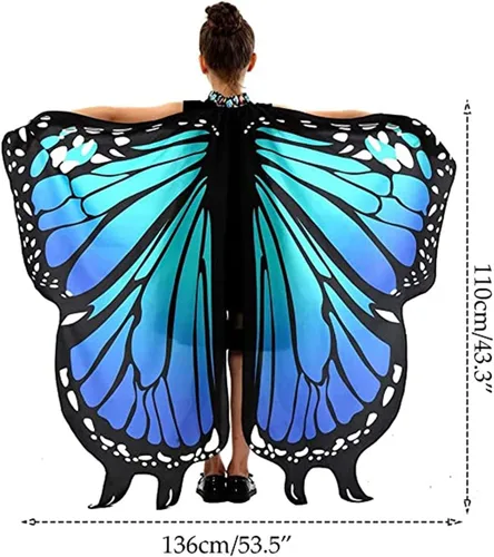 Vista 3 de Alas de mariposa para niñas y niños, disfraz de Halloween, chal de hadas, festival, vestido, fiesta