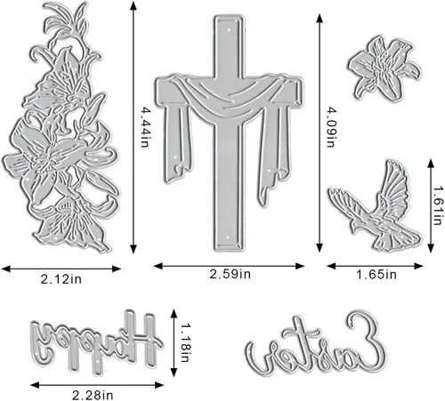Vista 2 de Troqueles de corte de metal con diseño de flores de Pascua, palabras de Pascua, animales troquelados para hacer tarjetas, herramienta de plantilla
