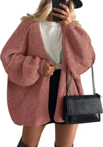 Vista 13 de PRETTYGARDEN Suéteres tipo cárdigan de gran tamaño para mujer Albaricoque
