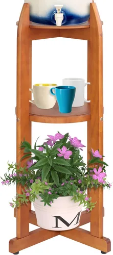 Vista 7 de Dispensador de agua de madera maciza natural (32.8 pulgadas de alto - 11.2 pulgadas de ancho) dispensador de bebidas con 2 estantes redondos