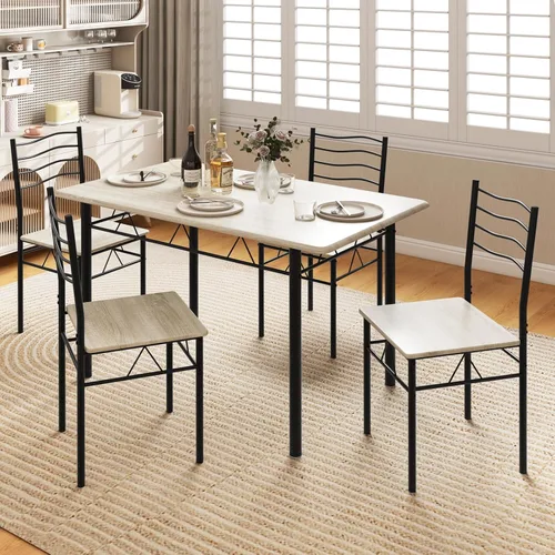 Vista 7 de Giantex Juego de mesa de comedor de 47 pulgadas para 4, mesa de cocina rectangular con 4 sillas de comedor, marco de metal, juego de comedor de 5