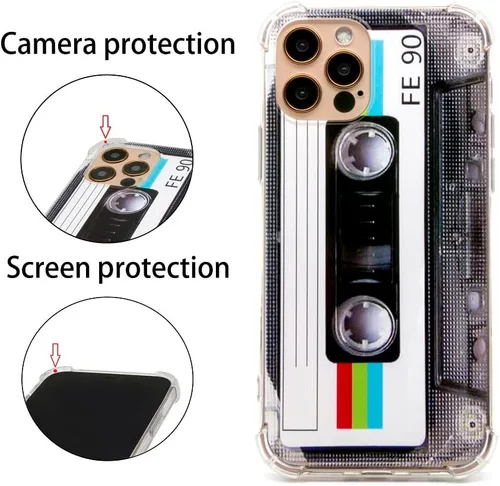 Vista 3 de FAteamll Funda para teléfono con acabado mate, carcasa trasera suave resistente con esquinas reforzadas, TPU suave, carcasa de cinta de casete retro