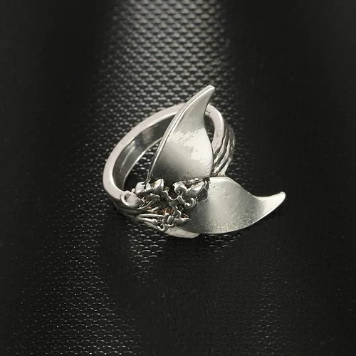 Vista 4 de Giwotu - Anillo de sirena mística para mujer, estilo vintage, plata antigua, cola de ballena midi