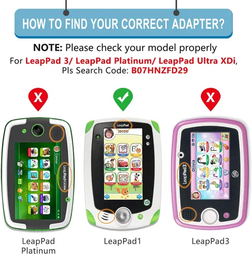 Vista 4 de Cargador Leapfrog de repuesto para LeapPad 2, LeapPad 1 Tablets, LeapsterGS Explorer, Leapster Explorer y Leapster2 (cable de 6.6 pies de largo)