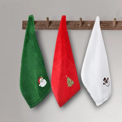 Vista 5 de Toallas de mano navideñas para baño, 16 x 25 pulgadas, paquete de 3 toallas de cocina 100% algodón súper suaves y absorbentes, para vacaciones