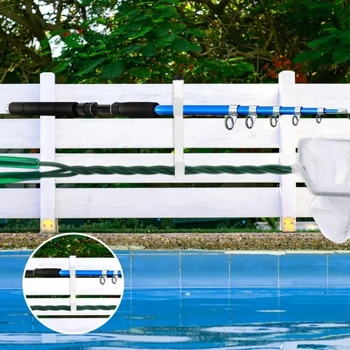 Vista 6 de Savita 2 ganchos dobles para poste de piscina, panel grueso ajustable, ganchos de equipo de valla de piscina, ganchos de metal para colgar
