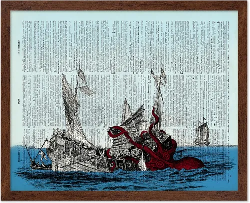 Vista 39 de Poster Master Póster de pulpo para parejas, póster de diccionario, arte Kraken, regalo romántico para él, ella, amantes, decoración náutica