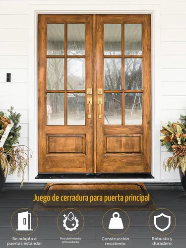 Vista 5 de EHOMEWARE Juego de manijas dobles para puerta delantera, paquete de 1 manija de puerta cuadrada de latón satinado, combinación de perilla de puerta