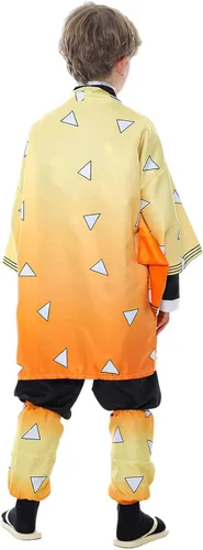 Vista 4 de Disfraz de cosplay amarillo, conjunto completo de kimono de anime, traje negro, conjunto completo de Halloween para niños, adultos, hombres y niños